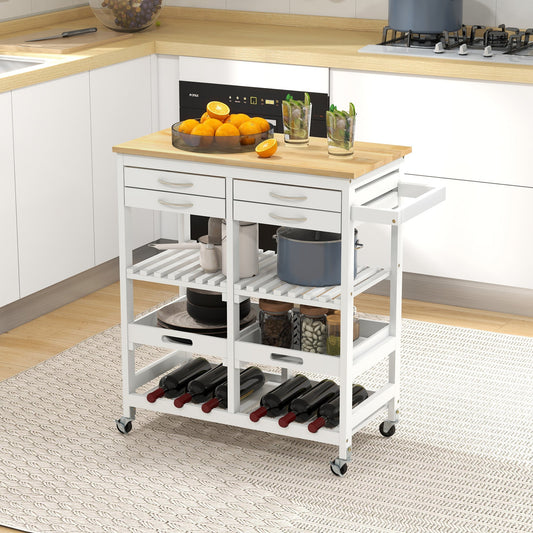 Kitchen Island Cart with Storage, Wine Rack, Wood Top, Drawers, Trays, White Kitchen Islands & Kitchen Carts Multi Colour  at Gallery Canada