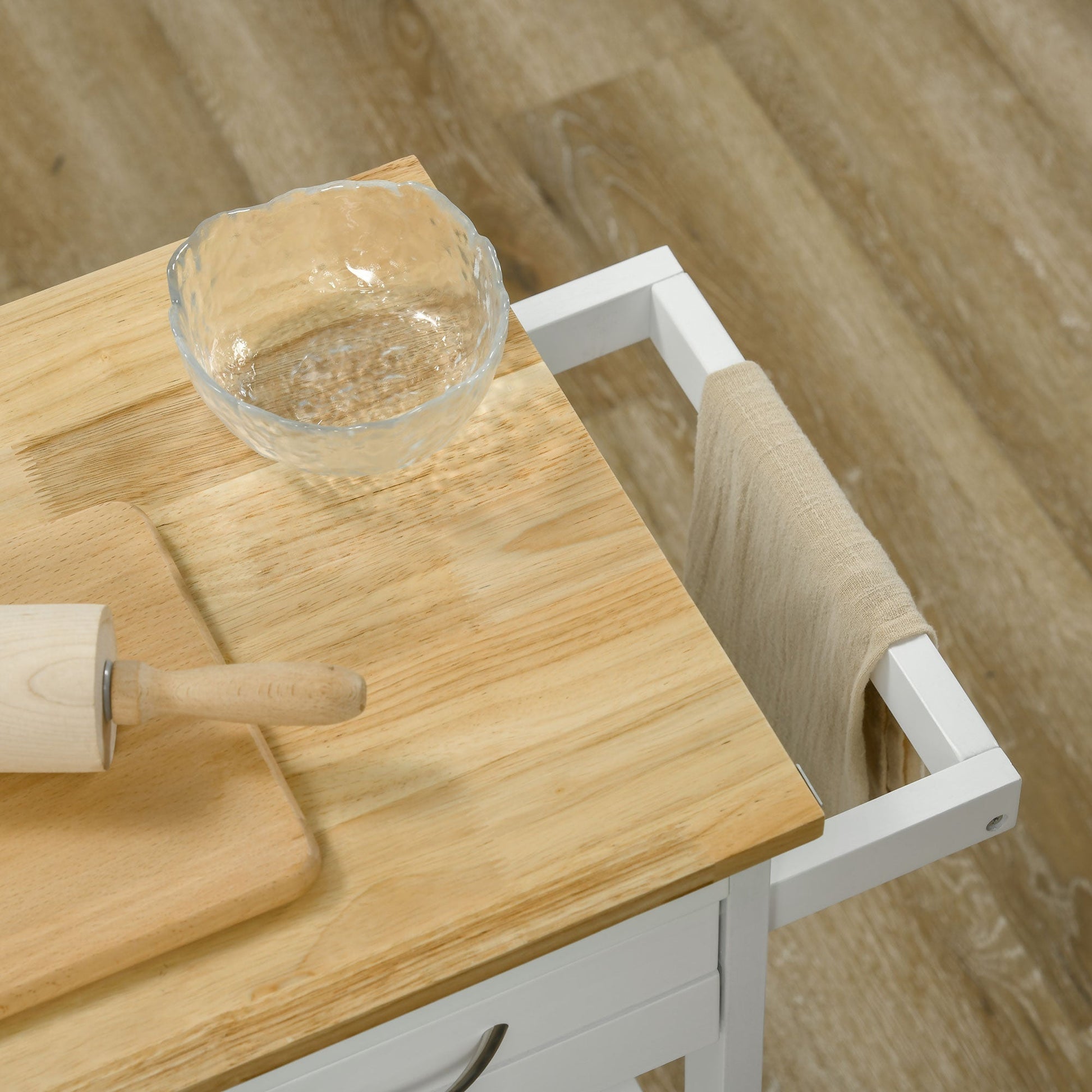 Kitchen Island Cart with Storage, Wine Rack, Wood Top, Drawers, Trays, White Kitchen Islands & Kitchen Carts   at Gallery Canada