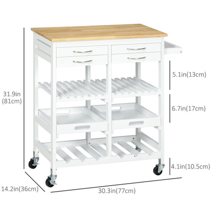 Kitchen Island Cart with Storage, Wine Rack, Wood Top, Drawers, Trays, White Kitchen Islands & Kitchen Carts   at Gallery Canada