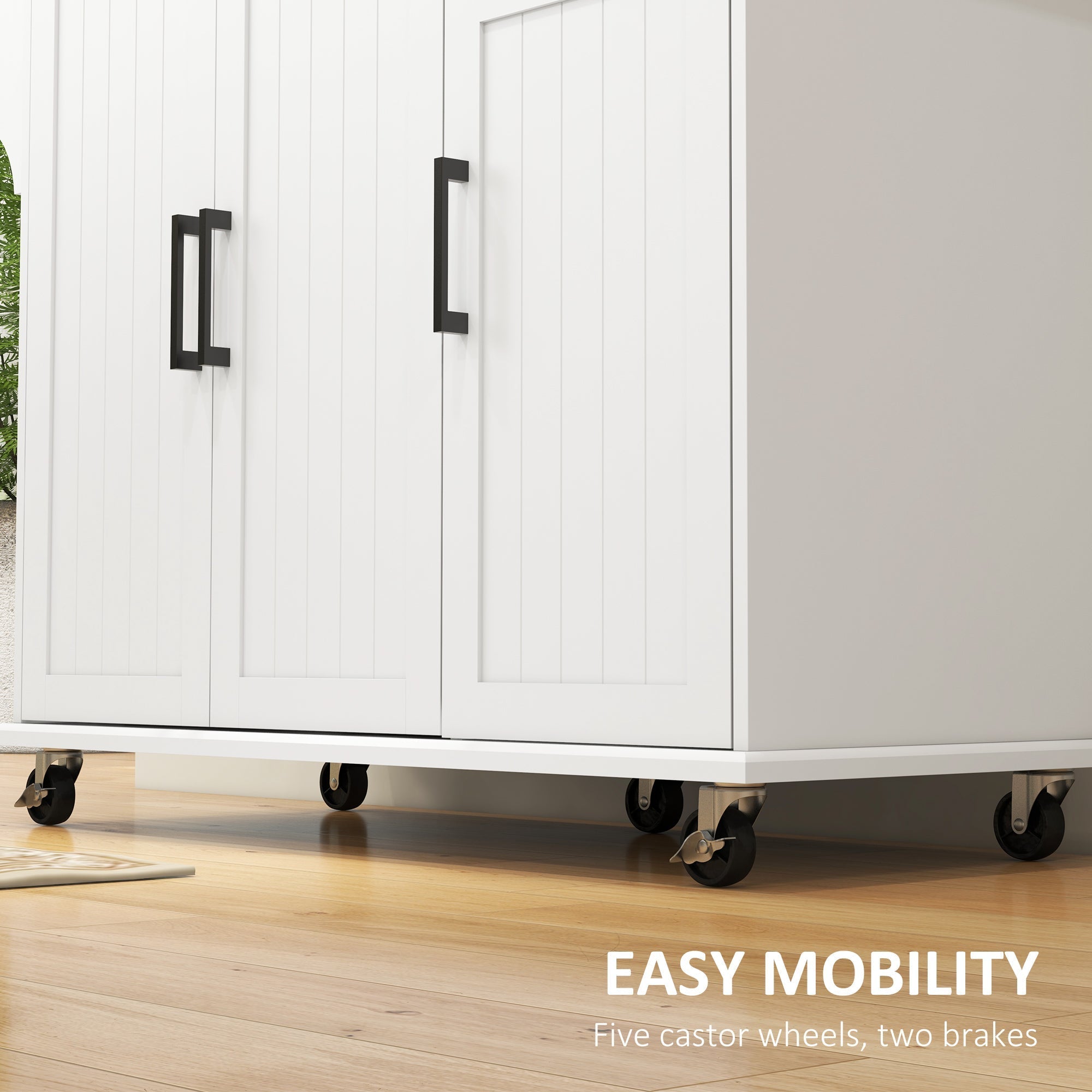 Rolling Kitchen Island Cart with Storage, Stainless Steel Top, White Kitchen Islands & Kitchen Carts   at Gallery Canada