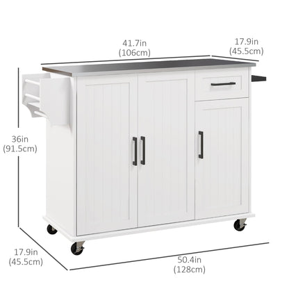 Rolling Kitchen Island Cart with Storage, Stainless Steel Top, White Kitchen Islands & Kitchen Carts   at Gallery Canada