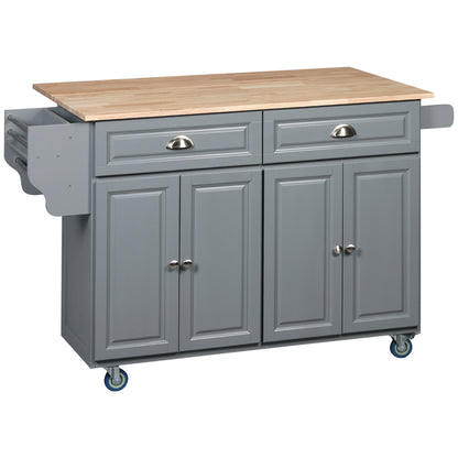 Kitchen Island with Storage, Rolling Kitchen Cart with Drop-Leaf Wooden Top, Drawers, Door Cabinets, Grey Kitchen Islands & Kitchen Carts Grey  at Gallery Canada