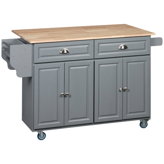 Kitchen Island with Storage, Rolling Kitchen Cart with Drop-Leaf Wooden Top, Drawers, Door Cabinets, Grey - Gallery Canada