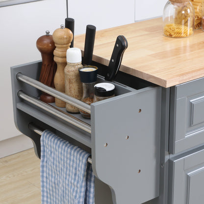 Kitchen Island with Storage, Rolling Kitchen Cart with Drop-Leaf Wooden Top, Drawers, Door Cabinets, Grey Kitchen Islands & Kitchen Carts   at Gallery Canada