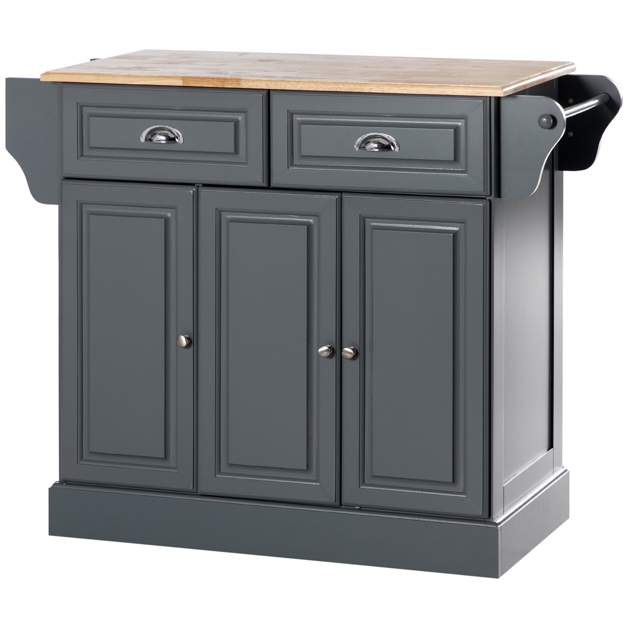 Kitchen Island with Storage Rolling Kitchen Serving Cart with Rubber Wood Top Towel Rack Storage Drawer Cabinet Grey Kitchen Islands & Kitchen Carts Dark Grey  at Gallery Canada