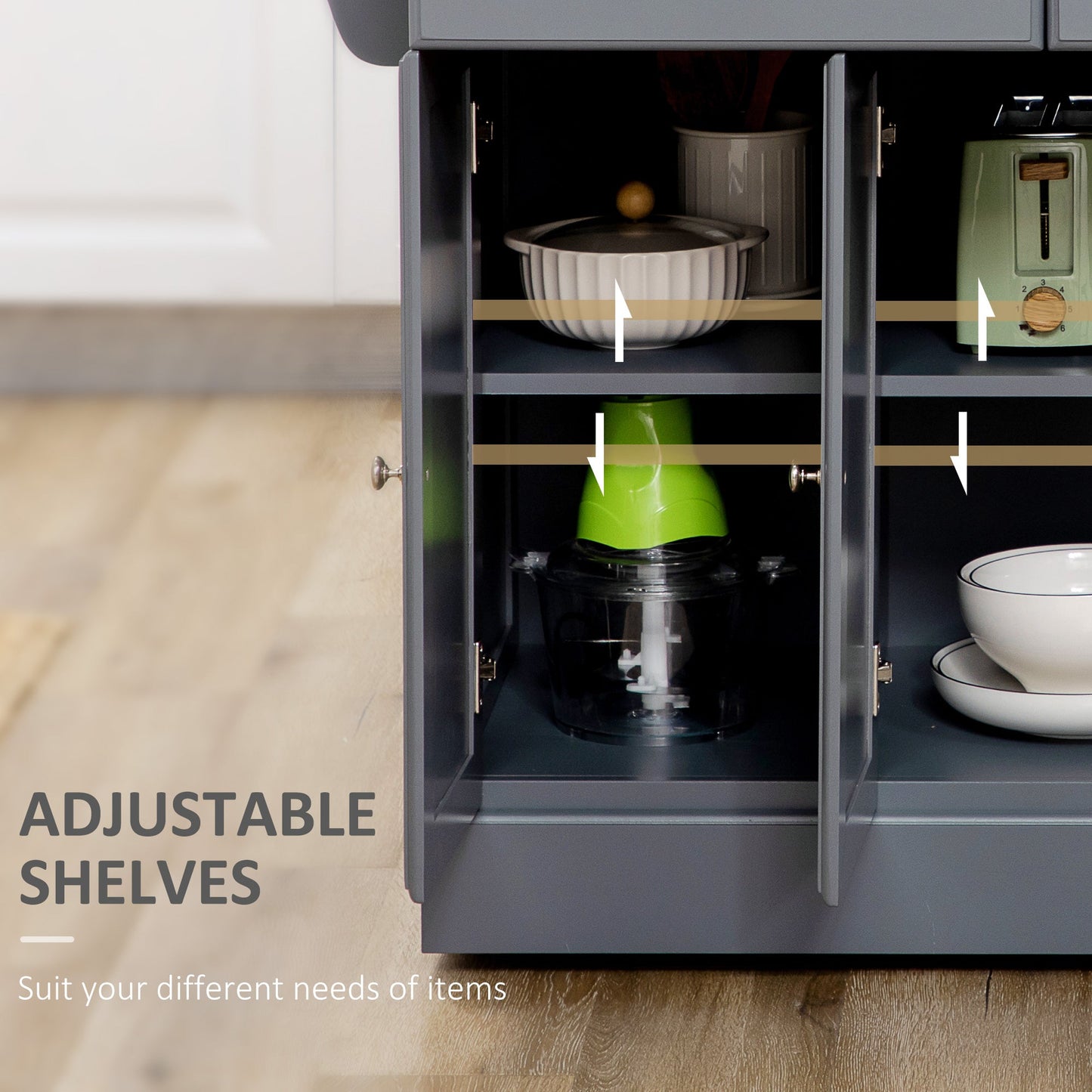 Kitchen Island with Storage Rolling Kitchen Serving Cart with Rubber Wood Top Towel Rack Storage Drawer Cabinet Grey Kitchen Islands & Kitchen Carts   at Gallery Canada