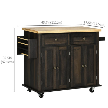 Kitchen Island with Storage, Rolling Trolley Cart with Rubber Wood Top, Spice Rack, Towel Rack, Brown Oak Kitchen Islands & Kitchen Carts   at Gallery Canada