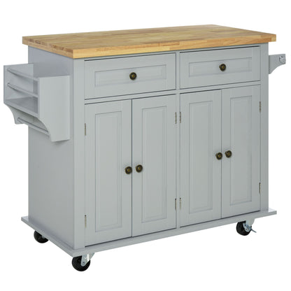 Kitchen Island with Storage, Rolling Trolley Cart with Rubber Wood Top, Spice Rack, Towel Rack, Grey Kitchen Islands & Kitchen Carts Grey  at Gallery Canada