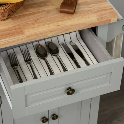 Kitchen Island with Storage, Rolling Trolley Cart with Rubber Wood Top, Spice Rack, Towel Rack, Grey Kitchen Islands & Kitchen Carts   at Gallery Canada