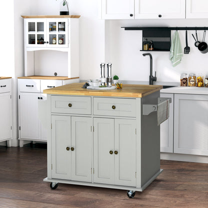 Kitchen Island with Storage, Rolling Trolley Cart with Rubber Wood Top, Spice Rack, Towel Rack, Grey Kitchen Islands & Kitchen Carts   at Gallery Canada