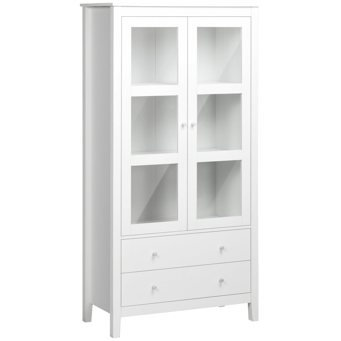 Kitchen Pantry Cabinet, Freestanding Storage Cabinet with 3-tier Shelves, 2 Drawers and Glass Doors, White Storage Cabinets White  at Gallery Canada