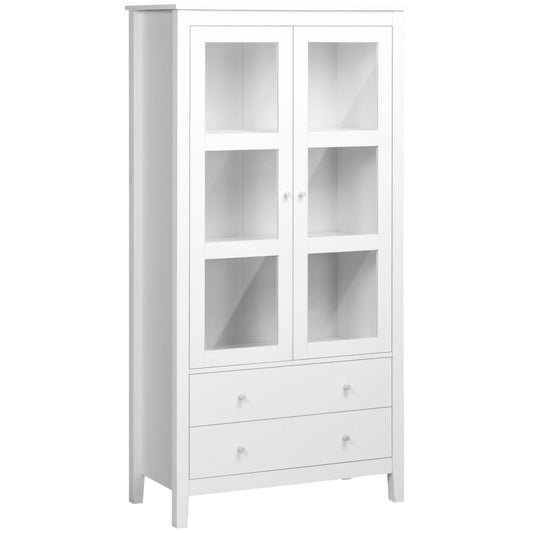 Kitchen Pantry Cabinet, Freestanding Storage Cabinet with 3-tier Shelves, 2 Drawers and Glass Doors, White Storage Cabinets White  at Gallery Canada