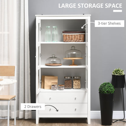 Kitchen Pantry Cabinet, Freestanding Storage Cabinet with 3-tier Shelves, 2 Drawers and Glass Doors, White Storage Cabinets   at Gallery Canada