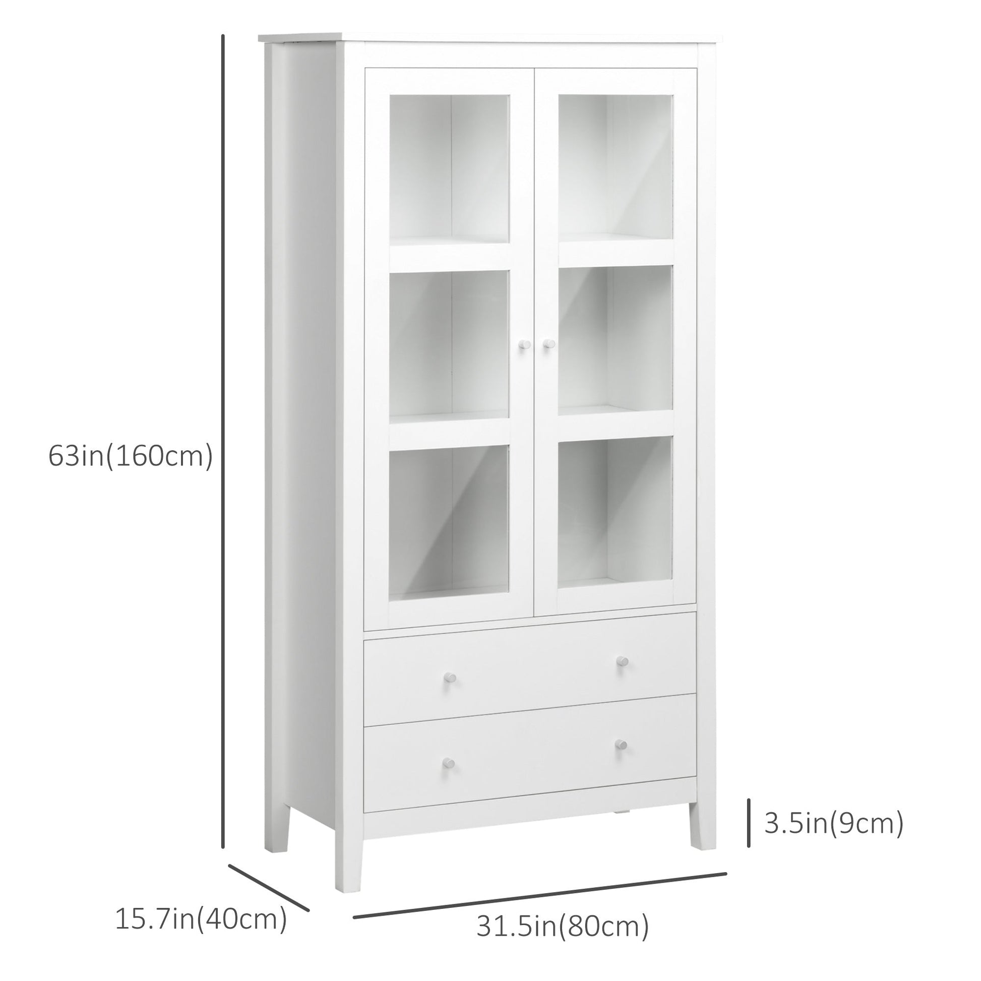 Kitchen Pantry Cabinet, Freestanding Storage Cabinet with 3-tier Shelves, 2 Drawers and Glass Doors, White Storage Cabinets   at Gallery Canada