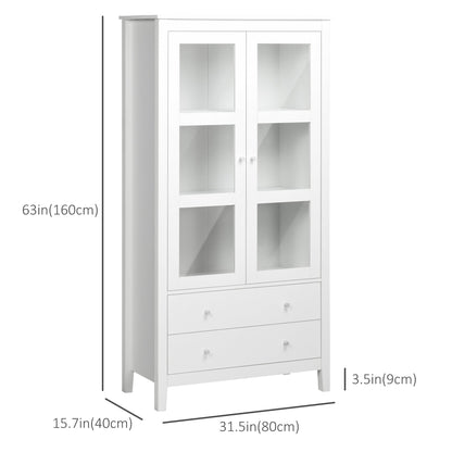 Kitchen Pantry Cabinet, Freestanding Storage Cabinet with 3-tier Shelves, 2 Drawers and Glass Doors, White Storage Cabinets   at Gallery Canada