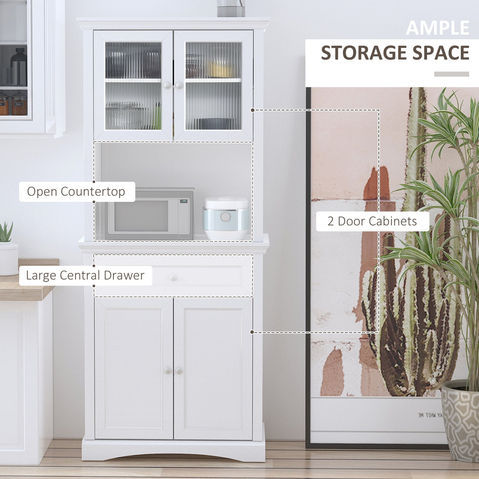 Kitchen Pantry, Freestanding Storage Cabinet, Cupboard with Drawer, Glass Doors, Adjustable Shelving, White Kitchen Pantry Cabinets   at Gallery Canada