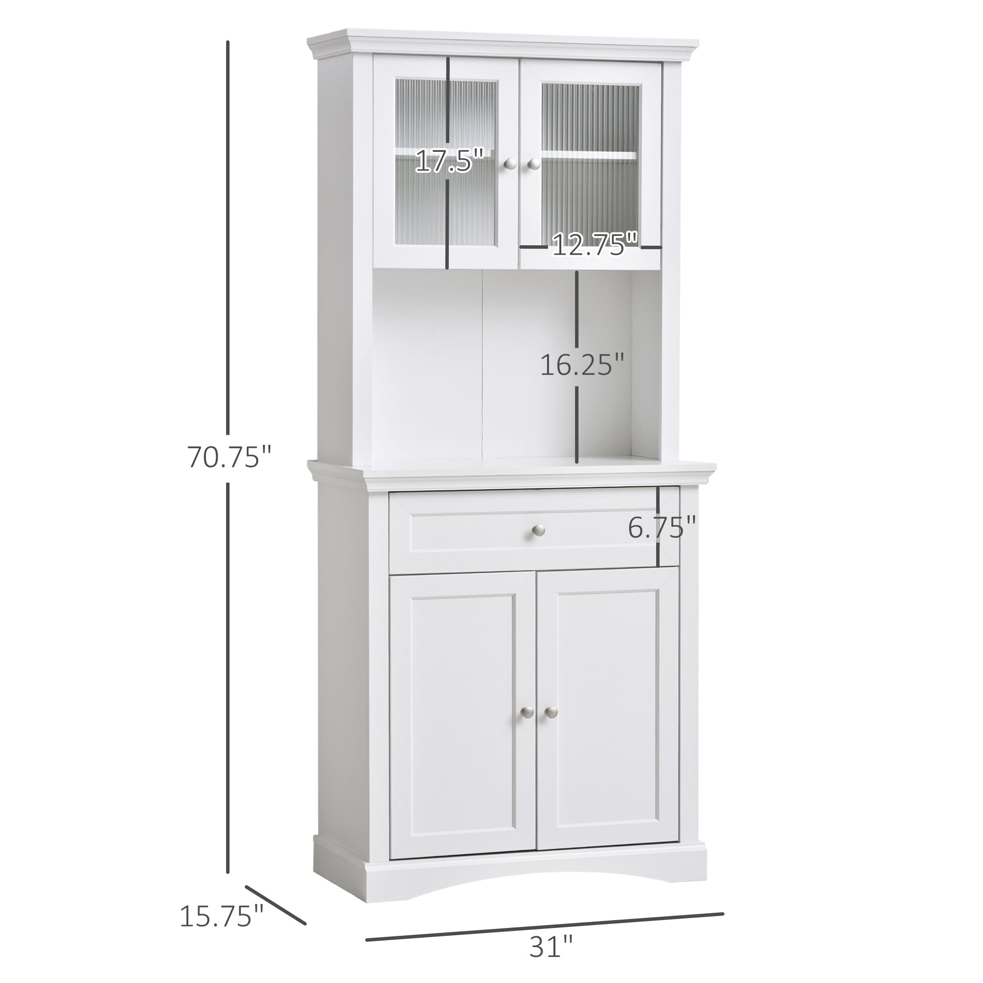 Kitchen Pantry, Freestanding Storage Cabinet, Cupboard with Drawer, Glass Doors, Adjustable Shelving, White Kitchen Pantry Cabinets   at Gallery Canada