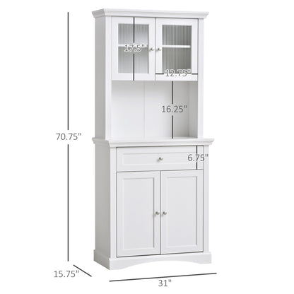 Kitchen Pantry, Freestanding Storage Cabinet, Cupboard with Drawer, Glass Doors, Adjustable Shelving, White Kitchen Pantry Cabinets   at Gallery Canada