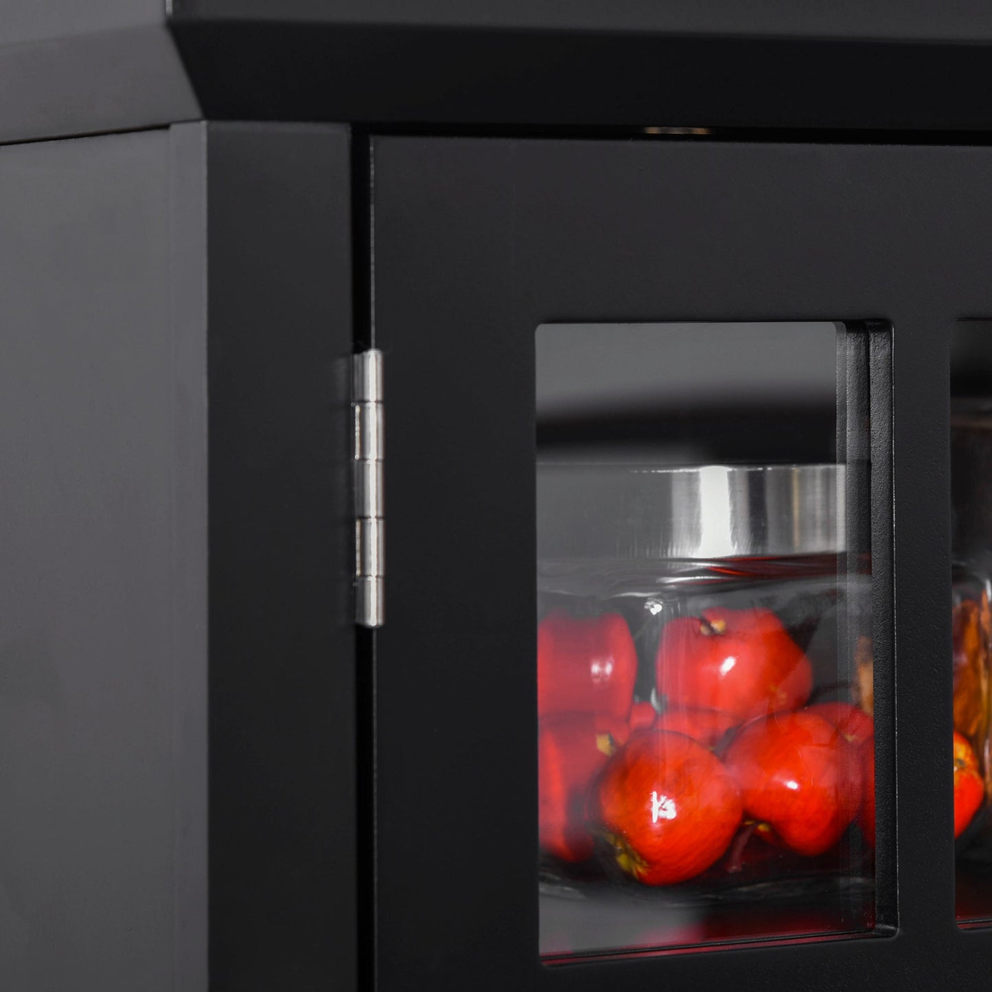 Kitchen Pantry Storage Cabinet, Freestanding Buffet Hutch Wooden Cupboard with Framed Glass Door, Drawer and Microwave Space, Black Kitchen Pantry Cabinets   at Gallery Canada