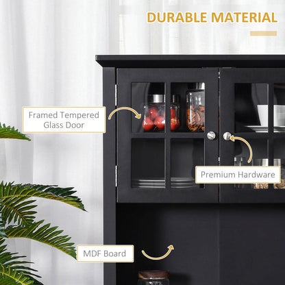 Kitchen Pantry Storage Cabinet, Freestanding Buffet Hutch Wooden Cupboard with Framed Glass Door, Drawer and Microwave Space, Black Kitchen Pantry Cabinets   at Gallery Canada