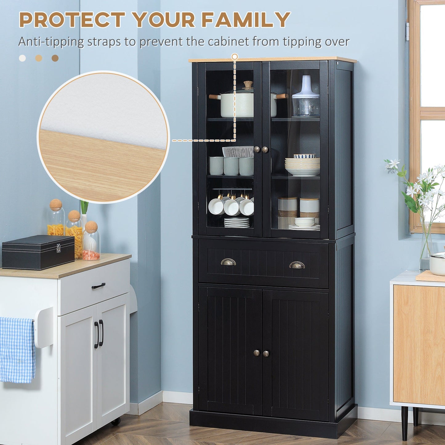 Kitchen Pantry Storage Cabinet, Freestanding Pantry Cabinets, 5-tier Kitchen Cabinet with Adjustable Shelves and Drawer, Black Kitchen Pantry Cabinets   at Gallery Canada