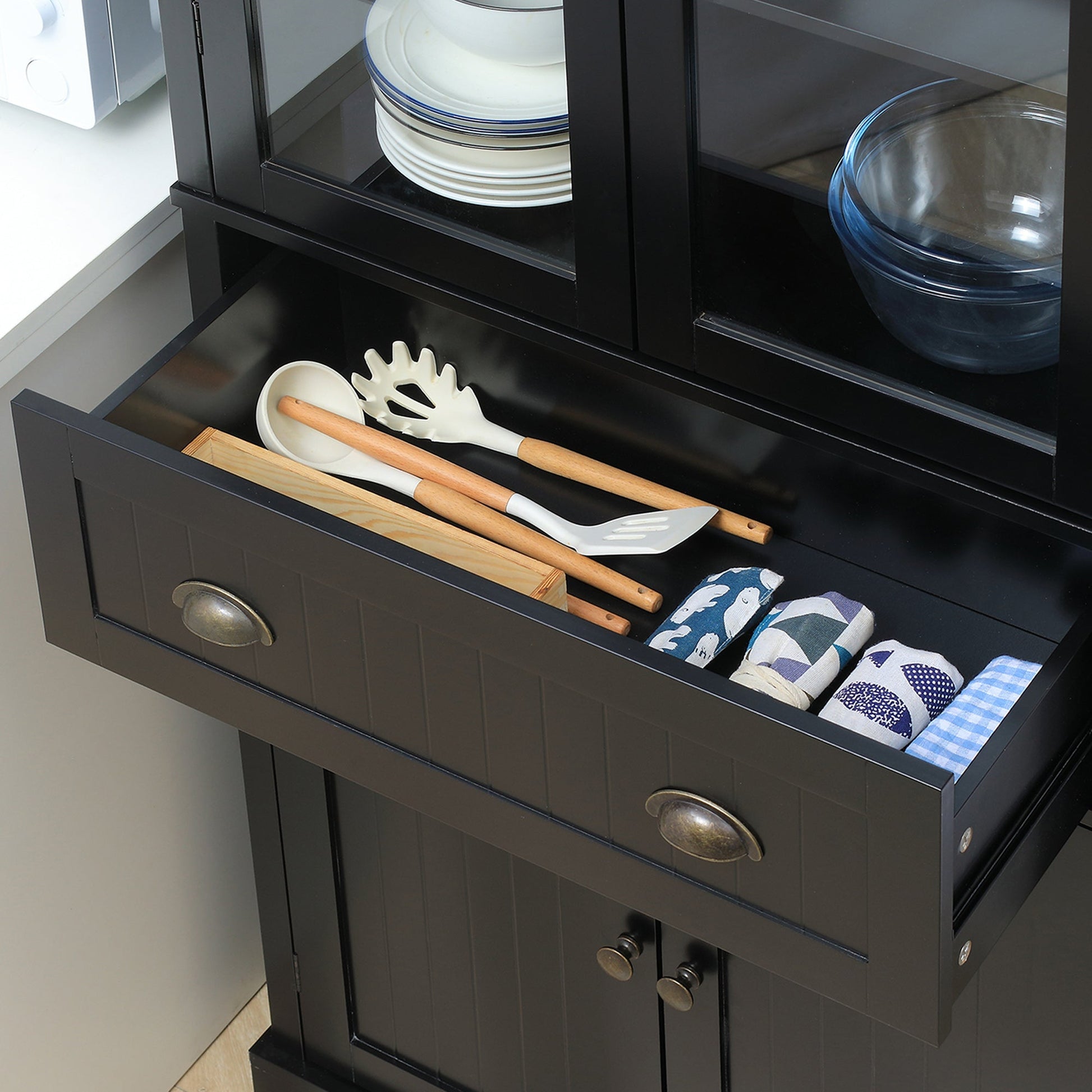 Kitchen Pantry Storage Cabinet, Freestanding Pantry Cabinets, 5-tier Kitchen Cabinet with Adjustable Shelves and Drawer, Black Kitchen Pantry Cabinets   at Gallery Canada