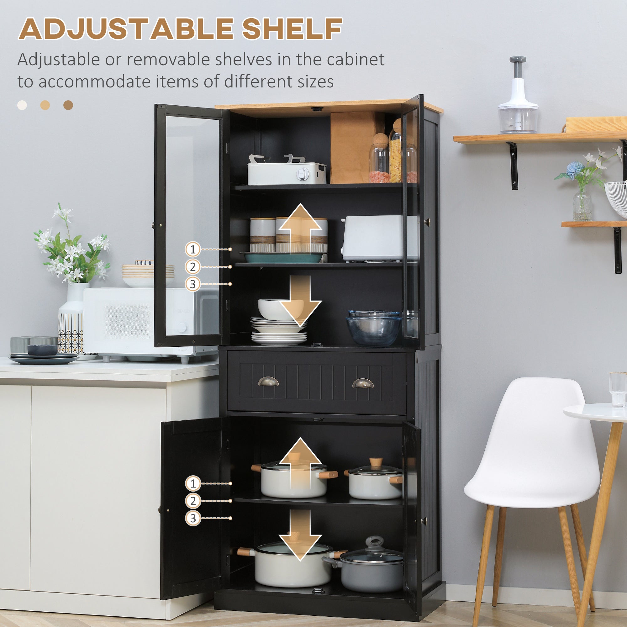 Kitchen Pantry Storage Cabinet, Freestanding Pantry Cabinets, 5-tier Kitchen Cabinet with Adjustable Shelves and Drawer, Black Kitchen Pantry Cabinets   at Gallery Canada