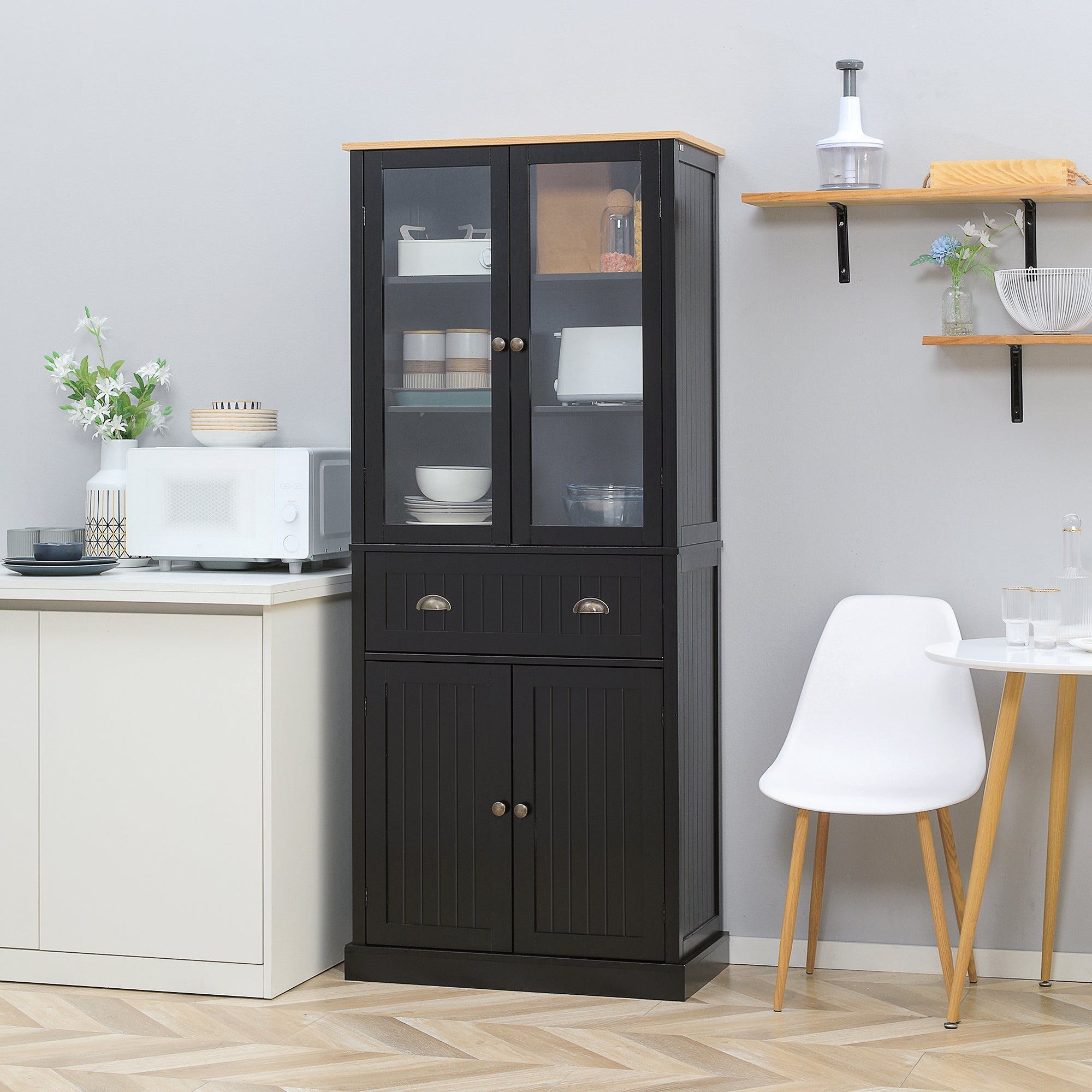 Kitchen Pantry Storage Cabinet, Freestanding Pantry Cabinets, 5-tier Kitchen Cabinet with Adjustable Shelves and Drawer, Black Kitchen Pantry Cabinets   at Gallery Canada