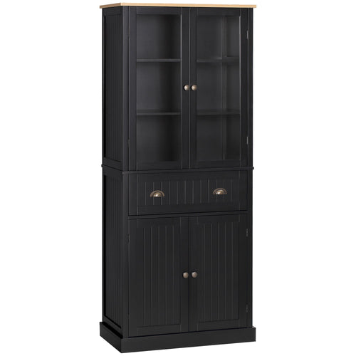 Kitchen Pantry Storage Cabinet, Freestanding Pantry Cabinets, 5-tier Kitchen Cabinet with Adjustable Shelves and Drawer, Black