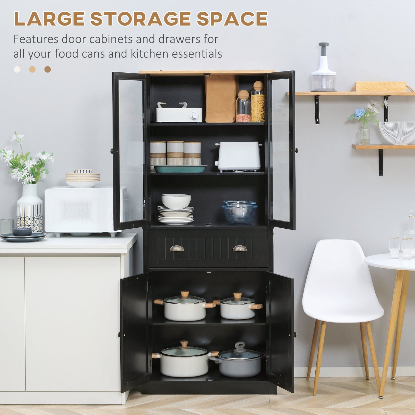 Kitchen Pantry Storage Cabinet, Freestanding Pantry Cabinets, 5-tier Kitchen Cabinet with Adjustable Shelves and Drawer, Black Kitchen Pantry Cabinets   at Gallery Canada