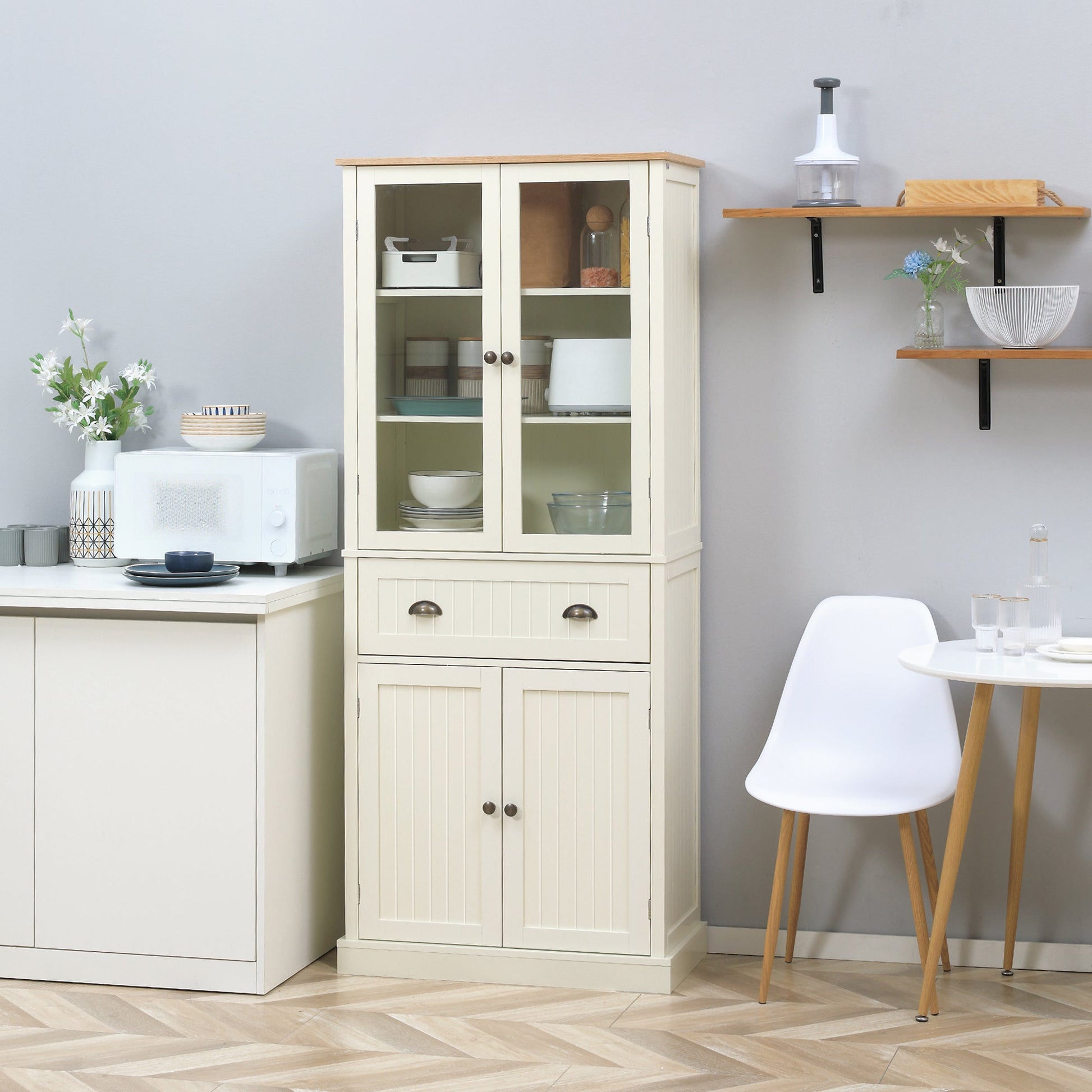 Kitchen Pantry Storage Cabinet, Freestanding Pantry Cabinets, 5-tier Kitchen Cabinet with Adjustable Shelves and Drawer, Cream White Kitchen Pantry Cabinets   at Gallery Canada