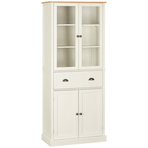 Kitchen Pantry Storage Cabinet, Freestanding Pantry Cabinets, 5-tier Kitchen Cabinet with Adjustable Shelves and Drawer, Cream White