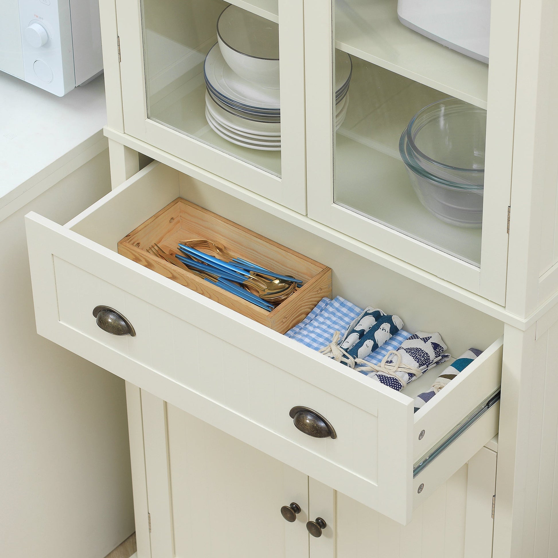 Kitchen Pantry Storage Cabinet, Freestanding Pantry Cabinets, 5-tier Kitchen Cabinet with Adjustable Shelves and Drawer, Cream White Kitchen Pantry Cabinets   at Gallery Canada