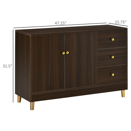 Kitchen Sideboard, Buffect Cabinet with Double Door Cupboard, 3 Drawers, Adjustable Shelf, Brown Bar Cabinets Brown  at Gallery Canada