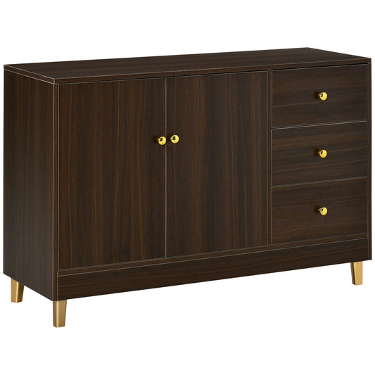Kitchen Sideboard, Buffect Cabinet with Double Door Cupboard, 3 Drawers, Adjustable Shelf, Brown Bar Cabinets Brown  at Gallery Canada