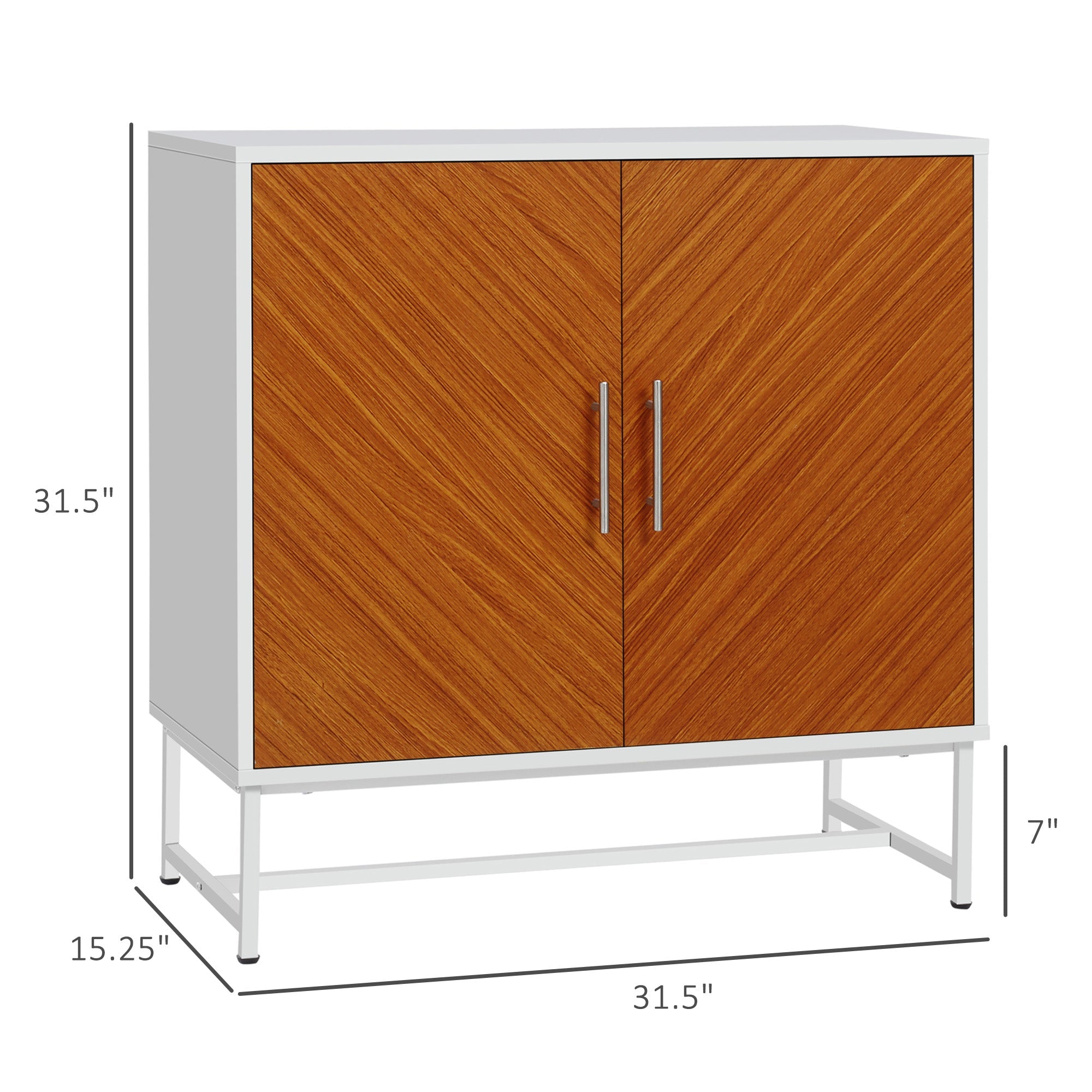 Kitchen Sideboard Buffet Cabinet with Adjustable Shelf, Metal Base, White, Brown Storage Cabinets   at Gallery Canada