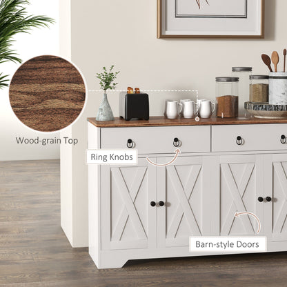 Kitchen Sideboard Cabinet with 2 Drawers, 4 Barn Doors and 2 Adjustable Shelves, Buffet Table for Living Room, White Bar Cabinets   at Gallery Canada