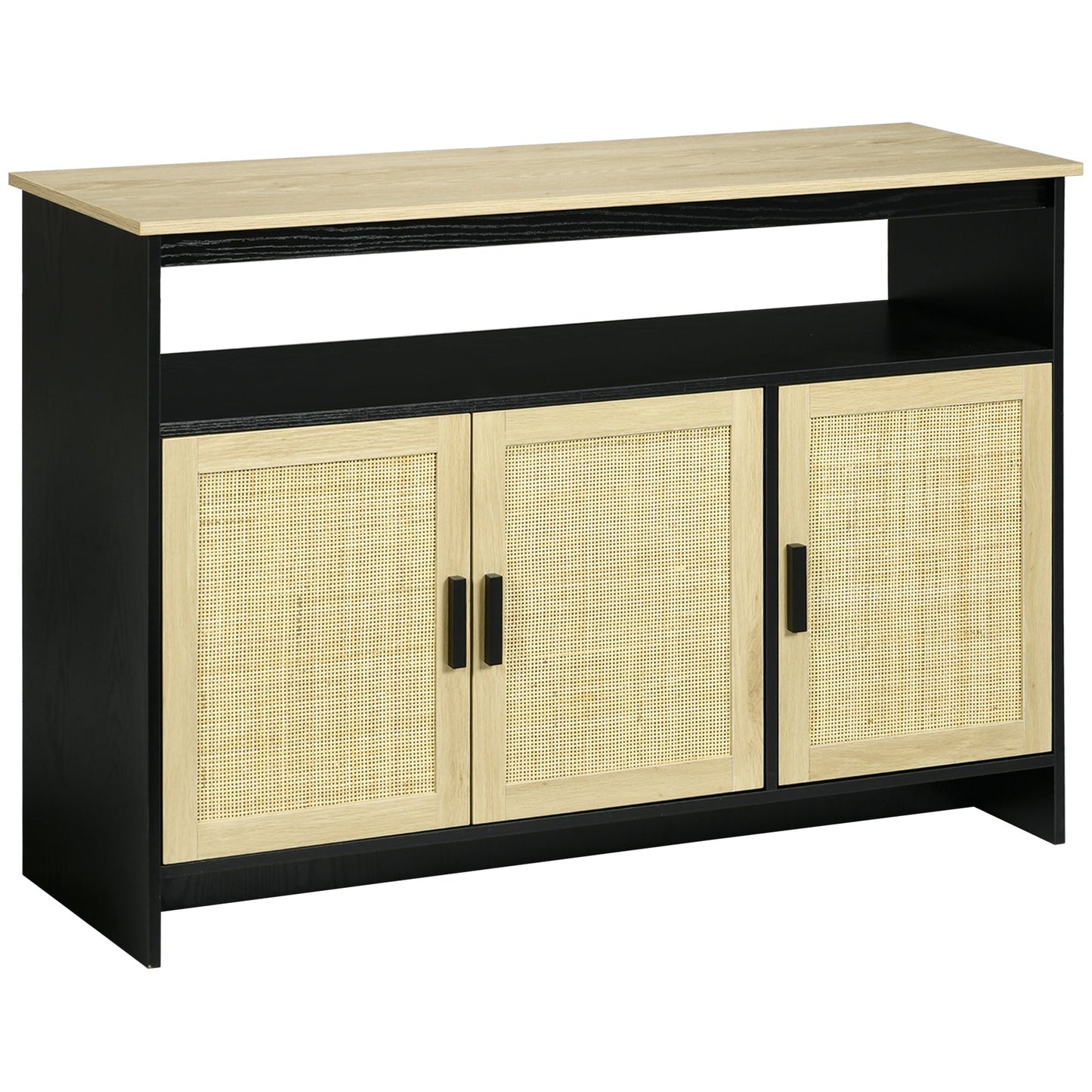 Kitchen Sideboard Cabinet with 3 Rattan Doors, Adjustable Shelves and Handles for Living Room, Hallway, Natural Bar Cabinets Multi Colour  at Gallery Canada