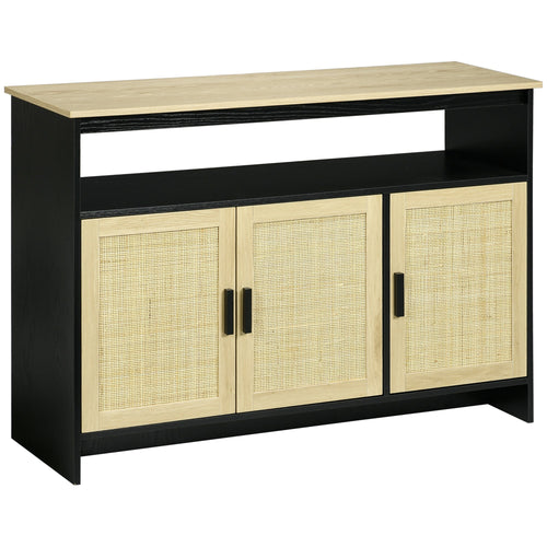 Kitchen Sideboard Cabinet with 3 Rattan Doors, Adjustable Shelves and Handles for Living Room, Hallway, Natural