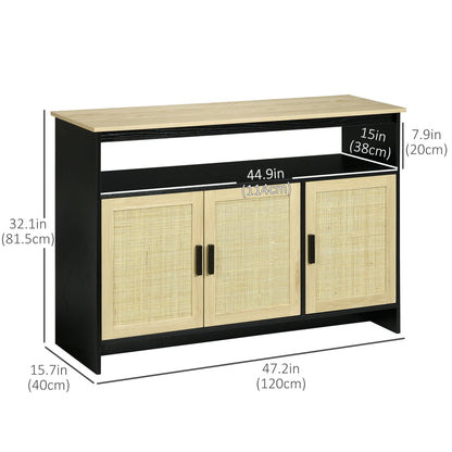 Kitchen Sideboard Cabinet with 3 Rattan Doors, Adjustable Shelves and Handles for Living Room, Hallway, Natural Bar Cabinets   at Gallery Canada