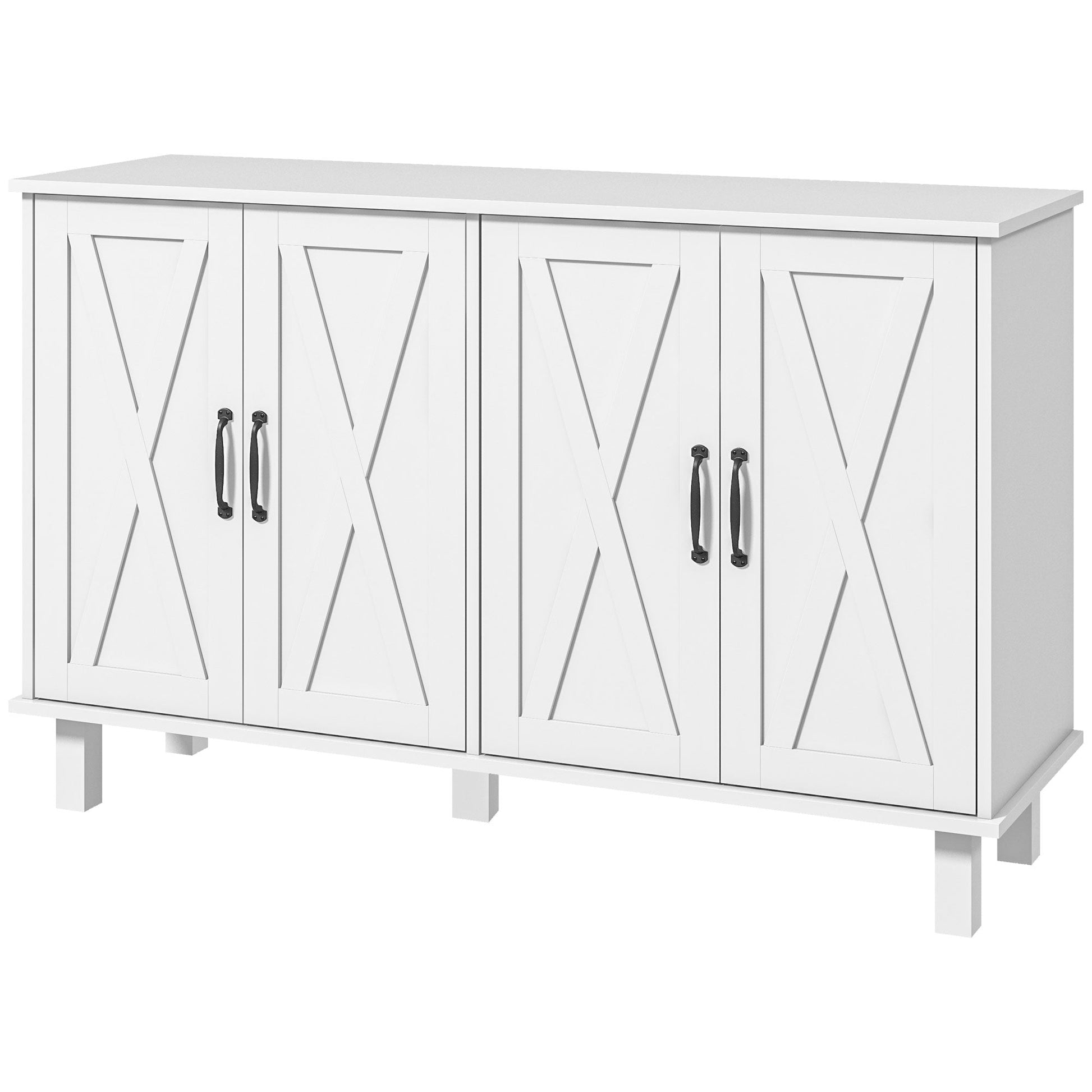 Kitchen Sideboard Cabinet with 4 Barn Doors and 2 Adjustable Shelves, Buffet Table for Living Room, Hallway, White Bar Cabinets White  at Gallery Canada