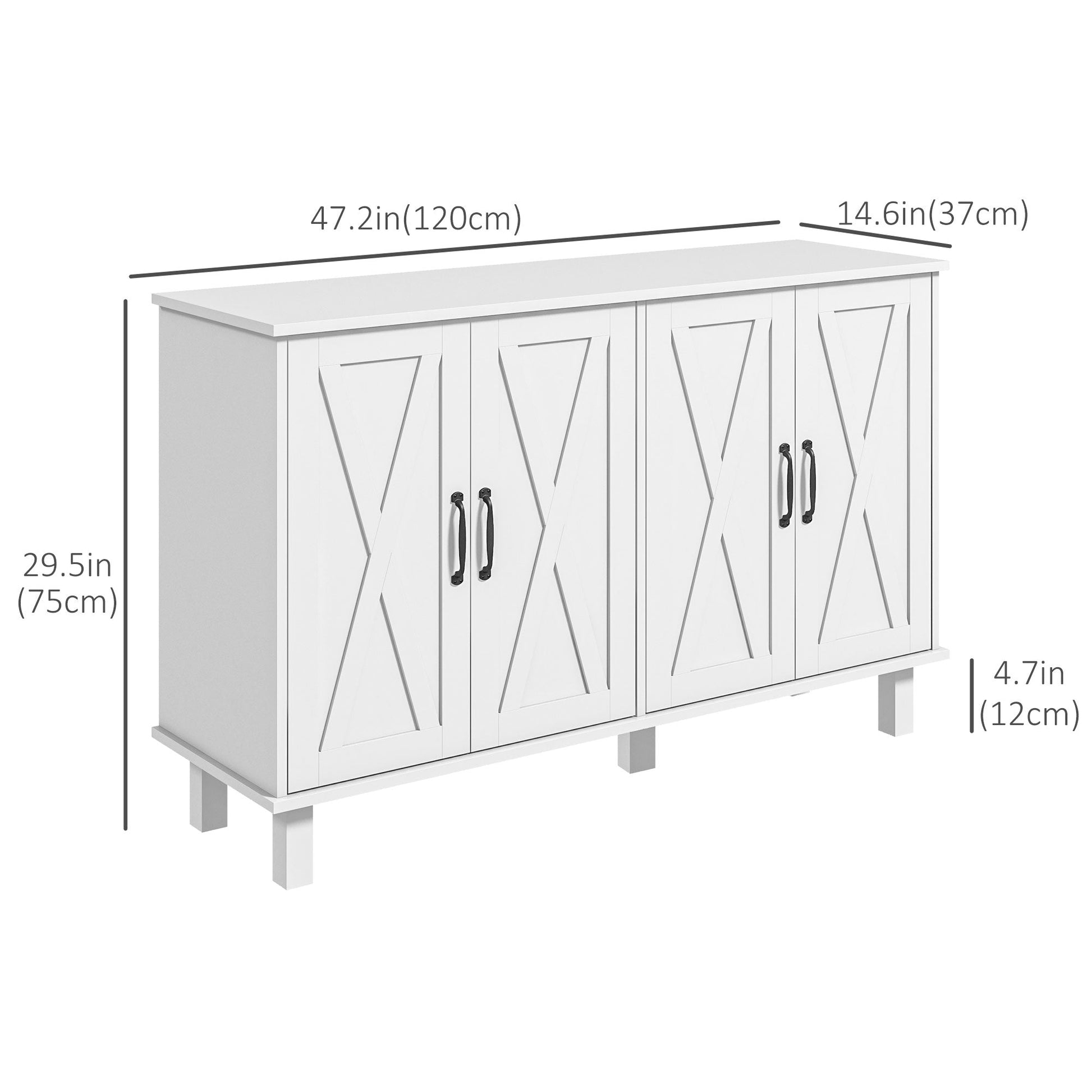 Kitchen Sideboard Cabinet with 4 Barn Doors and 2 Adjustable Shelves, Buffet Table for Living Room, Hallway, White Bar Cabinets   at Gallery Canada