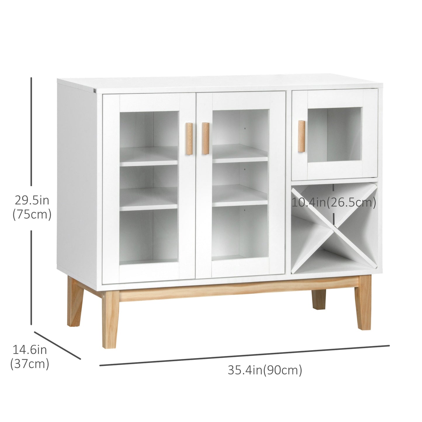 Kitchen Sideboard, Coffee Bar Cabinet, Buffet Cabinet with 4-Bottle Wine Rack, Glass Door and Adjustable Shelves, White Bar Cabinets   at Gallery Canada