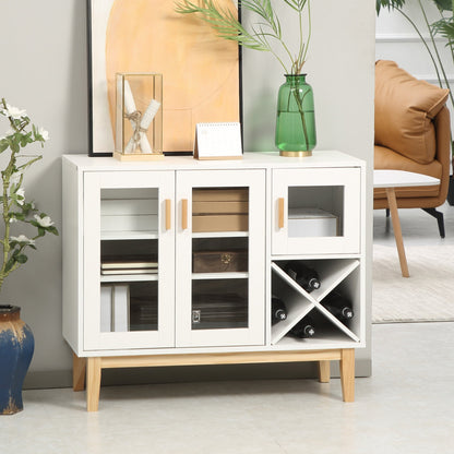 Kitchen Sideboard, Coffee Bar Cabinet, Buffet Cabinet with 4-Bottle Wine Rack, Glass Door and Adjustable Shelves, White Bar Cabinets   at Gallery Canada