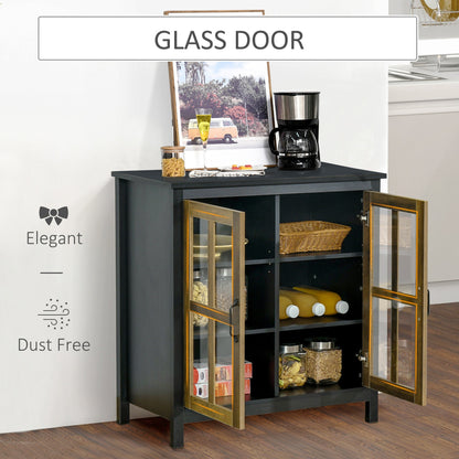 Glass Door Buffet Cabinet with Adjustable Shelf, Kitchen Sideboard, Black Bar Cabinets   at Gallery Canada