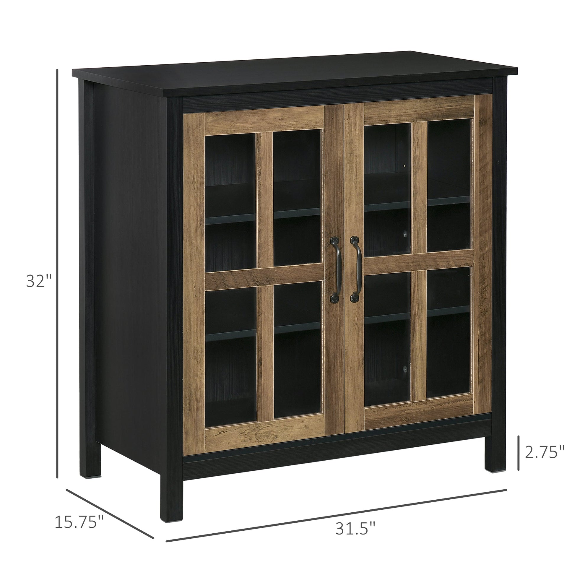 Glass Door Buffet Cabinet with Adjustable Shelf, Kitchen Sideboard, Black Bar Cabinets   at Gallery Canada