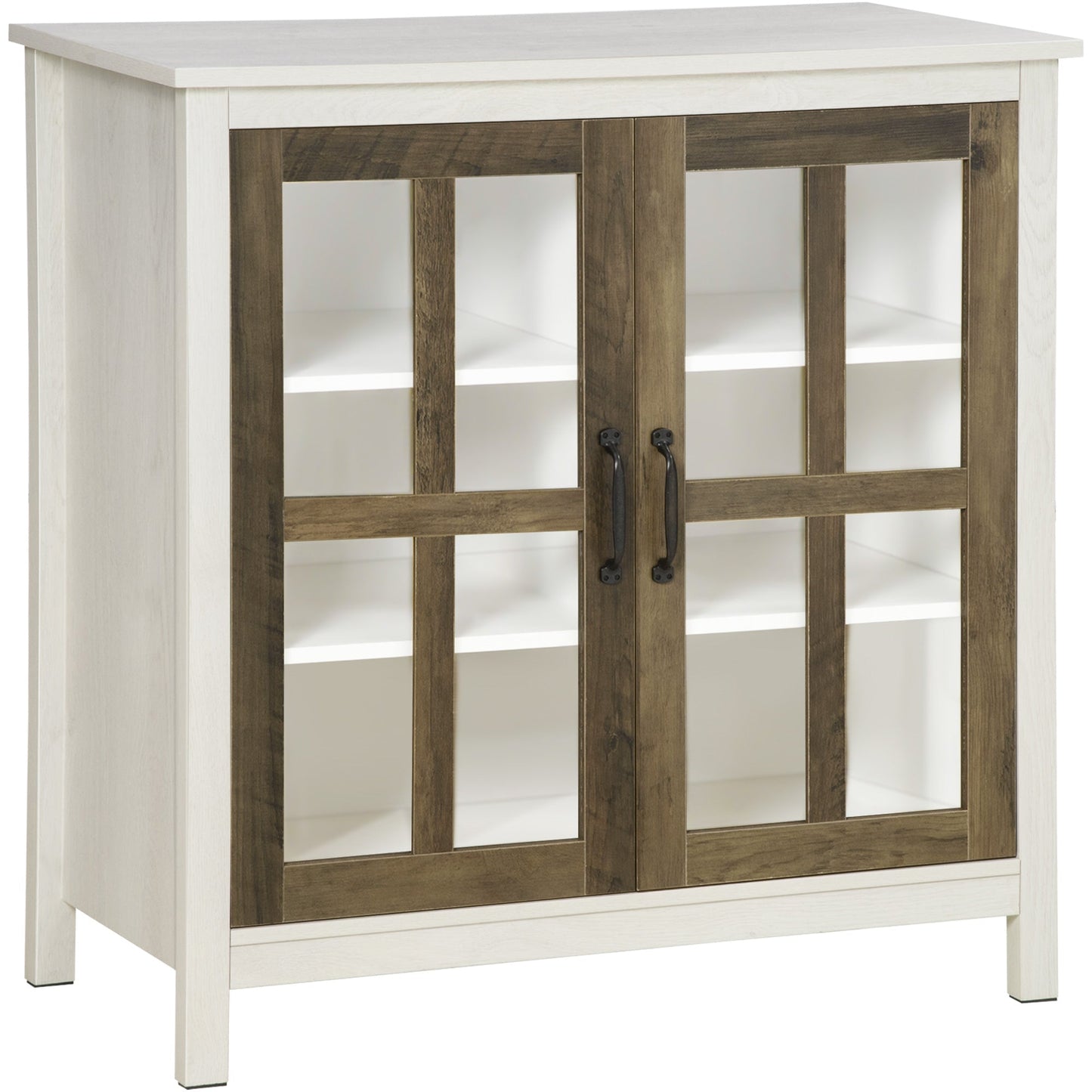 Distressed White Kitchen Sideboard Buffet Cabinet with Glass Doors and Adjustable Shelf Bar Cabinets Multi Colour  at Gallery Canada