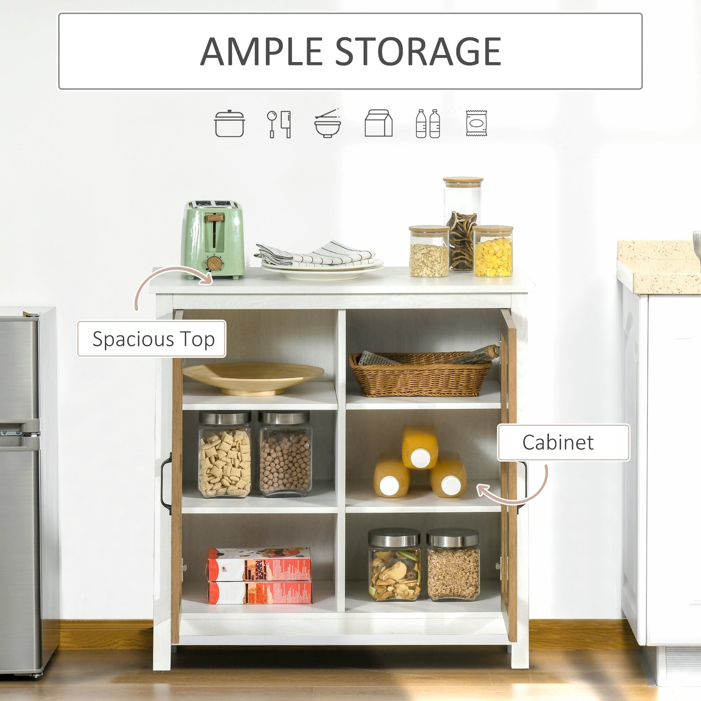 Distressed White Kitchen Sideboard Buffet Cabinet with Glass Doors and Adjustable Shelf Bar Cabinets   at Gallery Canada