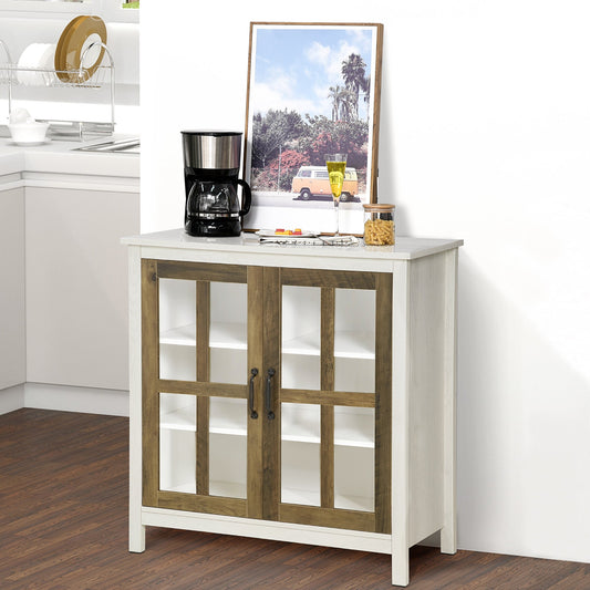 Distressed White Kitchen Sideboard Buffet Cabinet with Glass Doors and Adjustable Shelf Bar Cabinets Multi Colour  at Gallery Canada