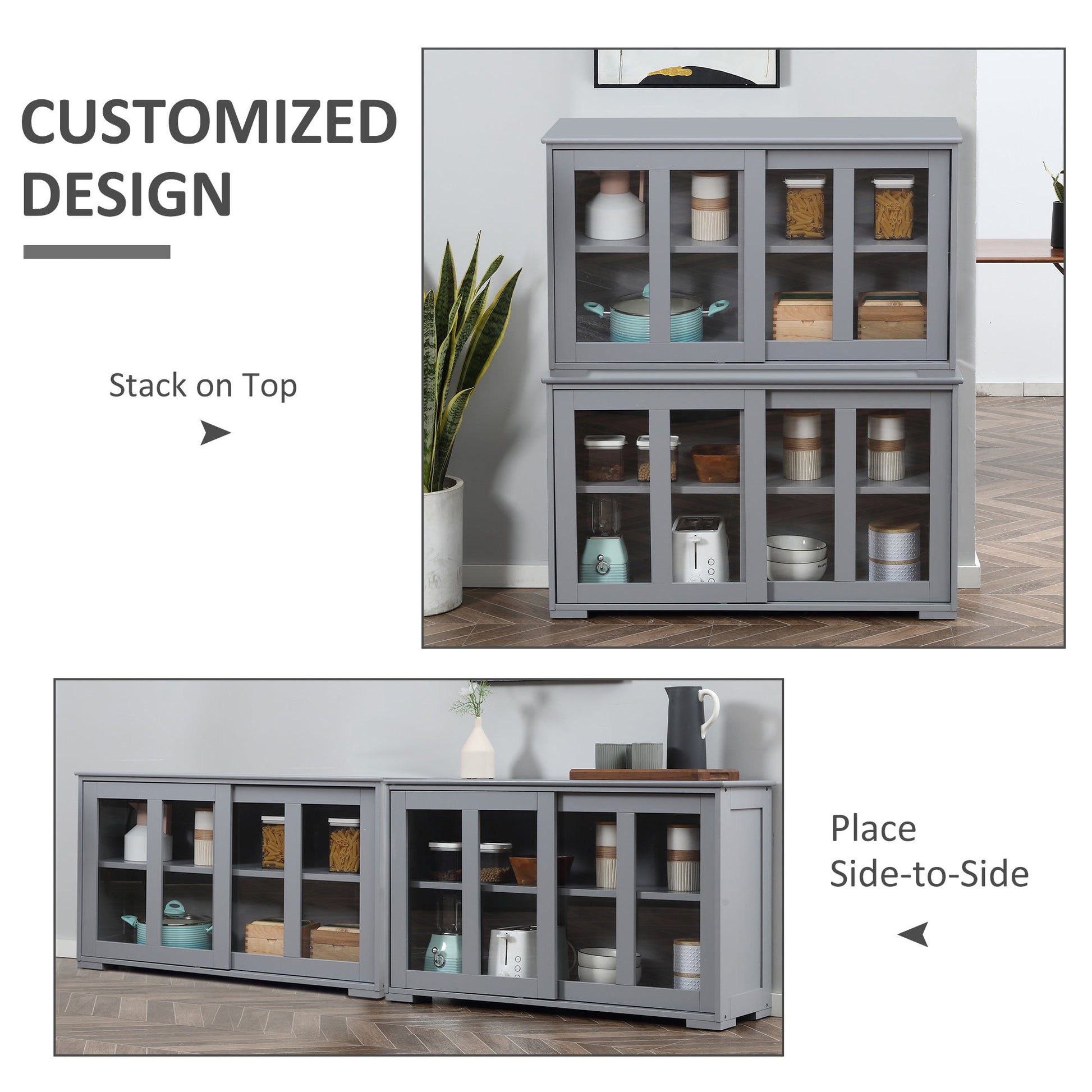 Kitchen Sideboard, Stackable Storage Cabinet, Sliding Glass Door Console, Serving Buffet for Kitchen &; Dining Room Bar Cabinets   at Gallery Canada